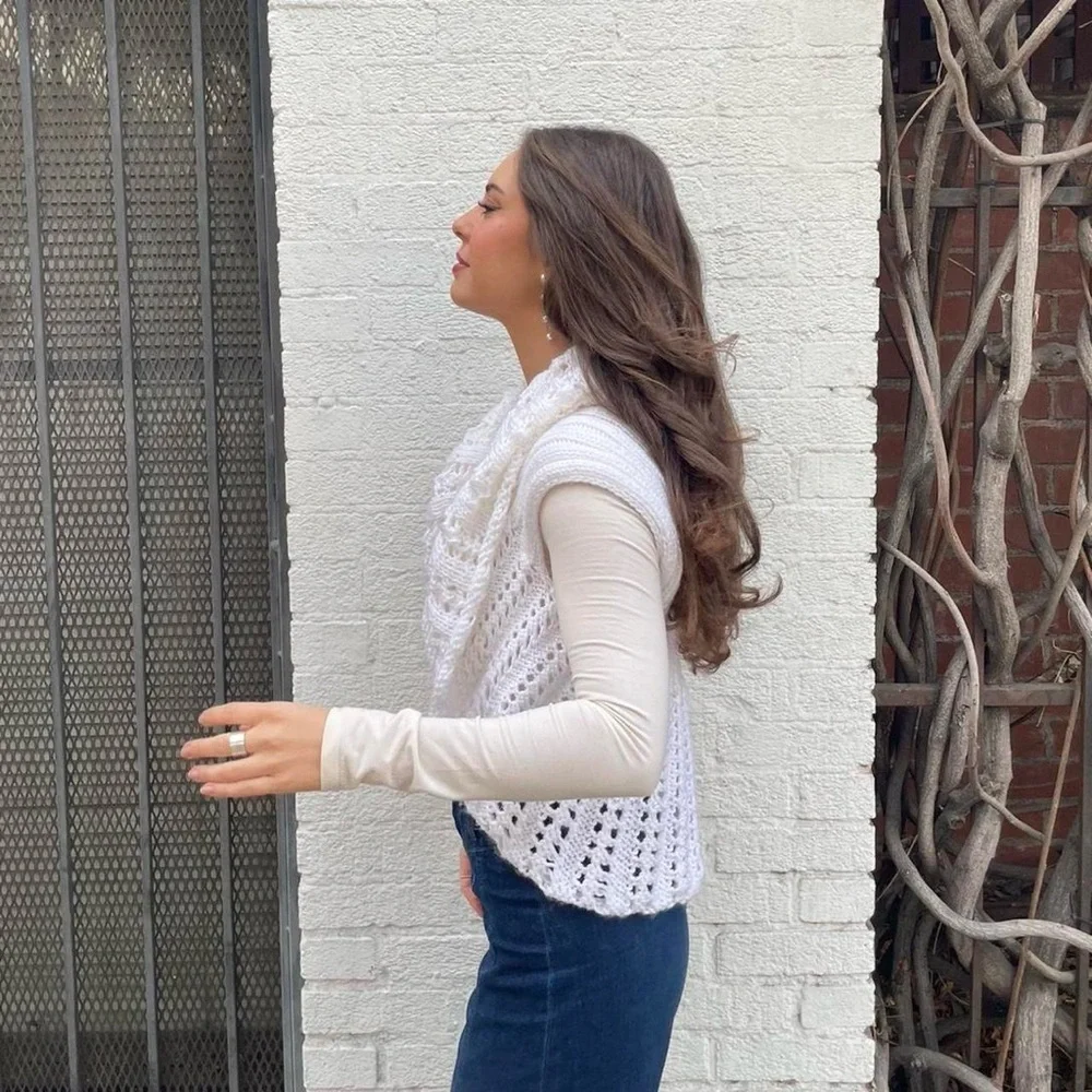 Handmade White crochet knit sweater vest size small